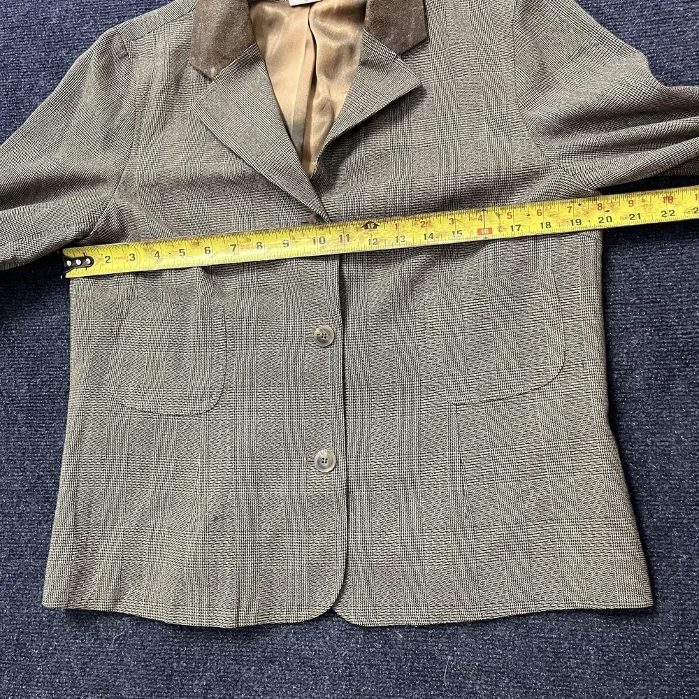 Harve Benard Sport Blazer Jacket Womens 10 Gray Plaid Wool Faux Leather Collar - Picture 7 of 10
